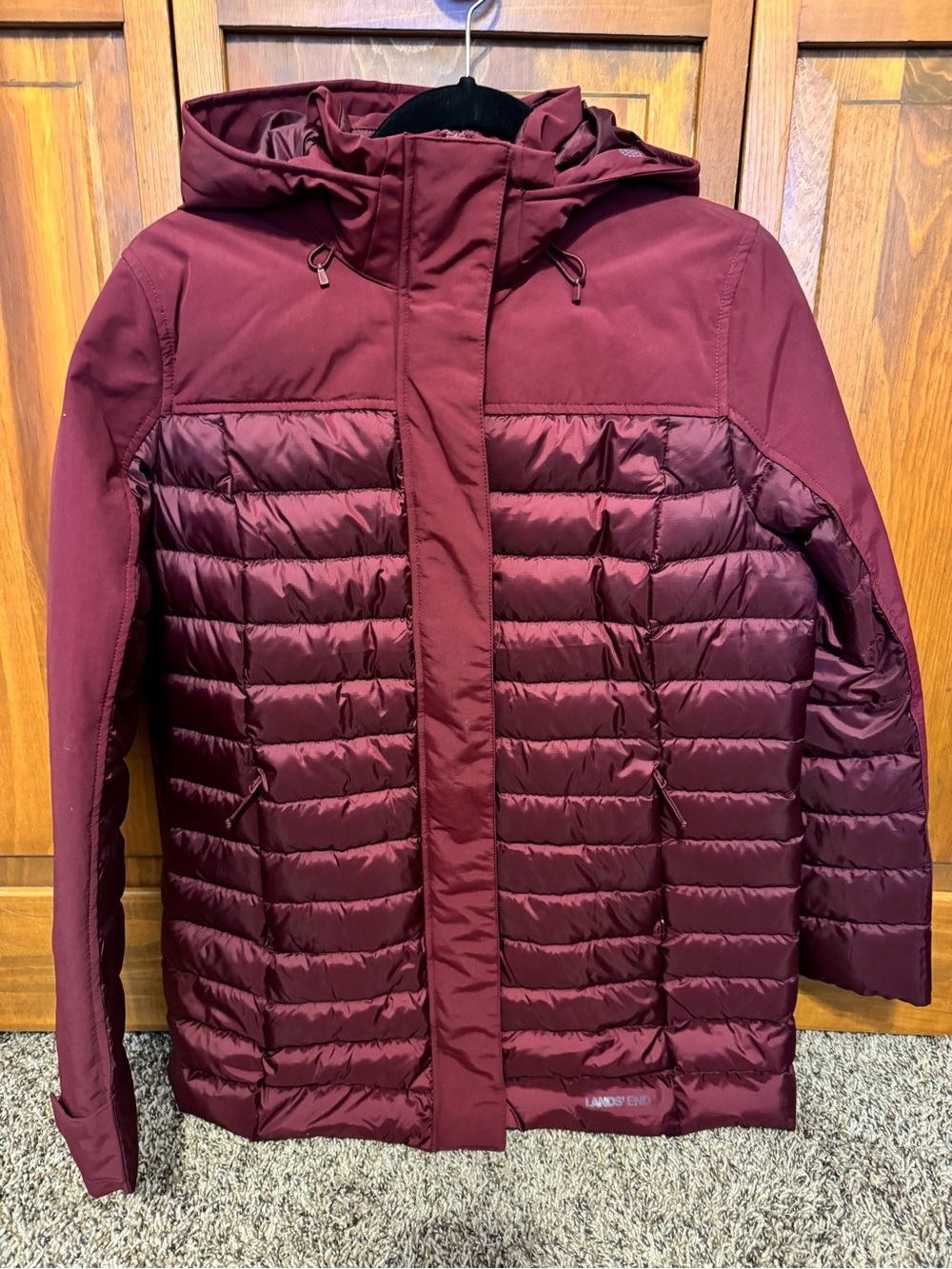 Lands' End Burgundy Quilted Hooded Puffer Jacket